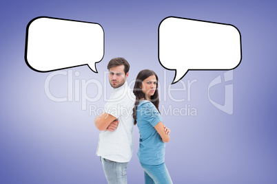 Composite image of upset couple not talking to each other after