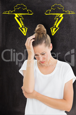 Composite image of woman with headache