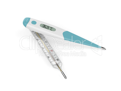 Electronic and mercury thermometers