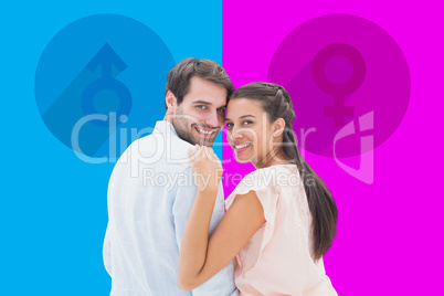 Composite image of attractive young couple smiling at camera