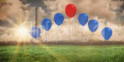Composite image of red and blue balloons