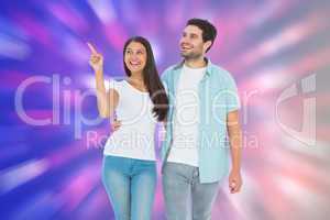 Composite image of happy casual couple walking together