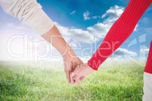 Composite image of couple holding hands rear view