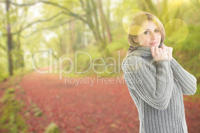 Composite image of pretty girl in jumper