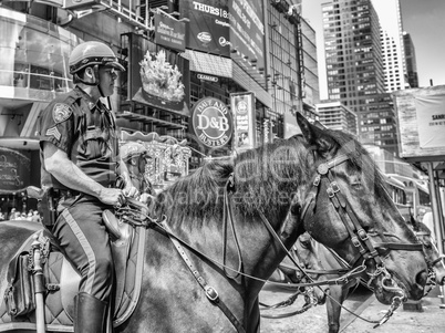 NEW YORK, USA - JUNE 11: Police officer rides his horse downtown