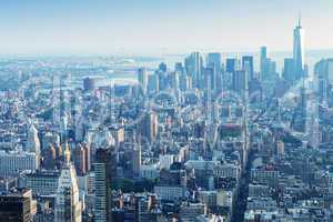 New York. Manhattan aerial skyline at dusk