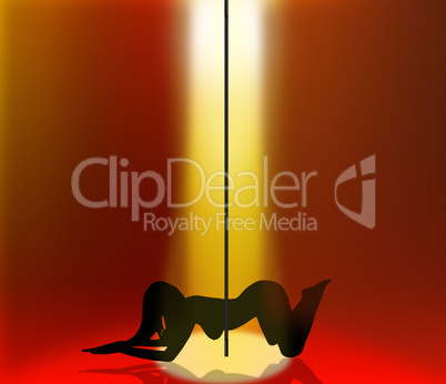black silhouette of stripper at pylon