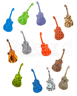 many colored guitars isolated