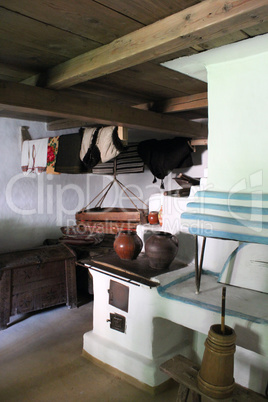 interior of old rural Carpathian house