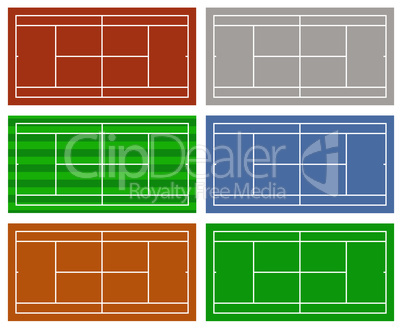 Illustration of different tennis courts