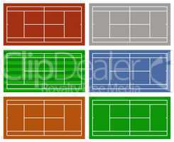 Illustration of different tennis courts