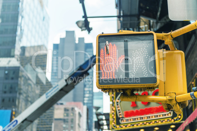 Pedestrian stop sign in New York street