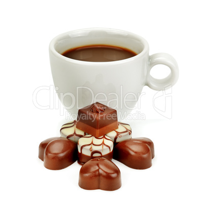 cup of coffee and chocolate candy