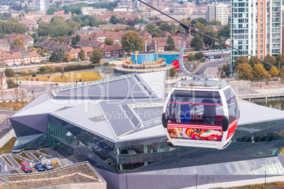LONDON - AUG 24: Visitors travel on the Emirates cable car. The