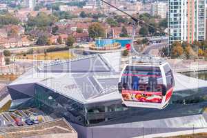 LONDON - AUG 24: Visitors travel on the Emirates cable car. The