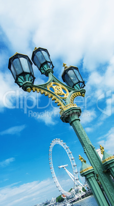 Ancient lamp post on Westminster Bridge, London, UK