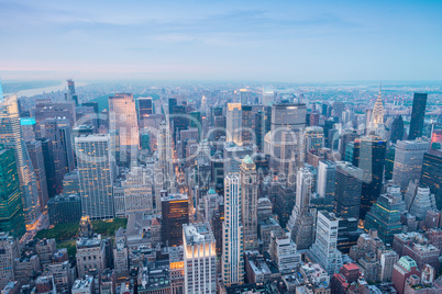 New York. Manhattan aerial skyline at dusk