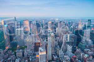 New York. Manhattan aerial skyline at dusk