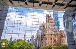 Manhattan skyline through giant windows