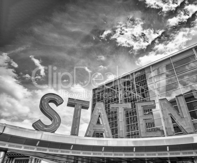 Staten Island ferry entrance sign in Manhattan