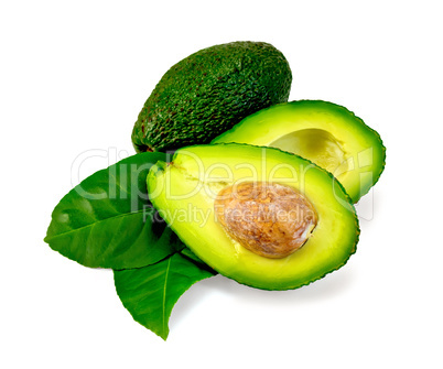 Avocado with leaf is cut