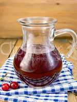 Compote cherry in glass jar on board