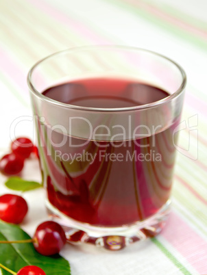 Compote cherry in glass on fabric