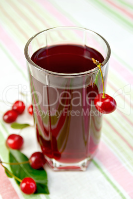 Compote cherry in glassful on tablecloth
