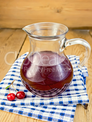 Compote cherry in jar on board