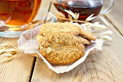 Cookies oatmeal with spikelet and tea on board