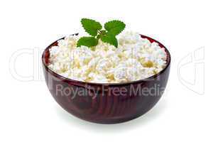 Curd in wooden bowl with mint