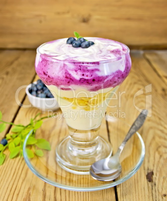 Dessert milk with blueberries in glassware