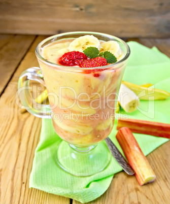 Dessert milk with rhubarb and banana on board