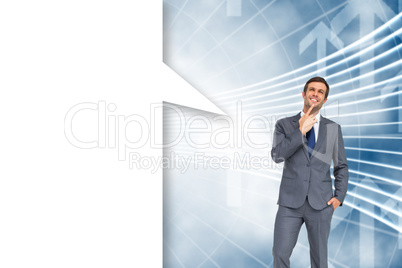 Composite image of thinking businessman with speech bubble