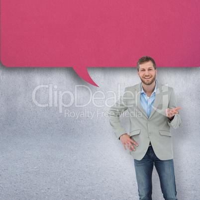 Composite image of stylish man smiling and gesturing