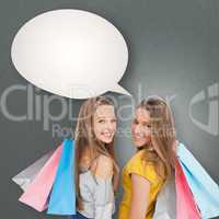 Composite image of two young women with shopping bags