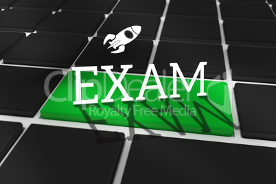 Exam against black keyboard with green key