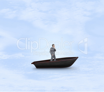 Composite image of thinking businessman in a sailboat