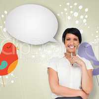 Composite image of thoughtful businesswoman with speech bubble