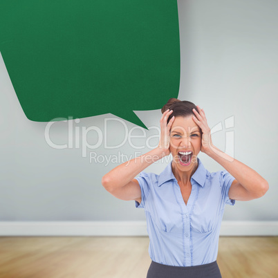 Composite image of stressed businessswoman with hand on her head