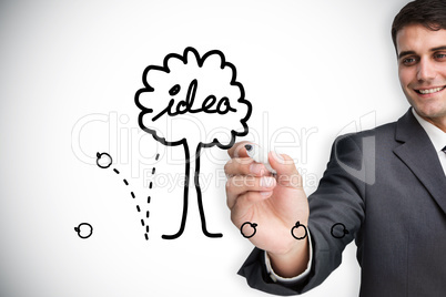 Composite image of businessman drawing idea tree