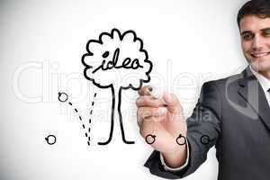 Composite image of businessman drawing idea tree