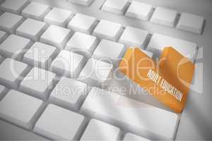 Adult education on white keyboard with orange key