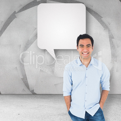 Composite image of smiling casual man standing