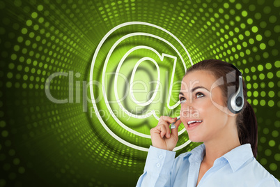 Composite image of at symbol and call centre worker