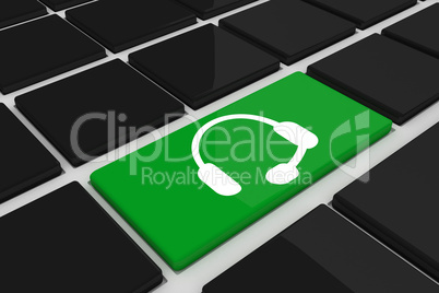 Composite image of headset on key