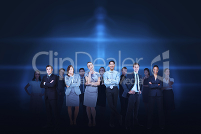 Business team against blue light background