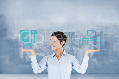 Composite image of businesswoman with an open hand to show graph