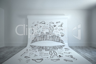 Composite image of cityscape with brainstorm doodle