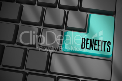 Benefits on black keyboard with blue key